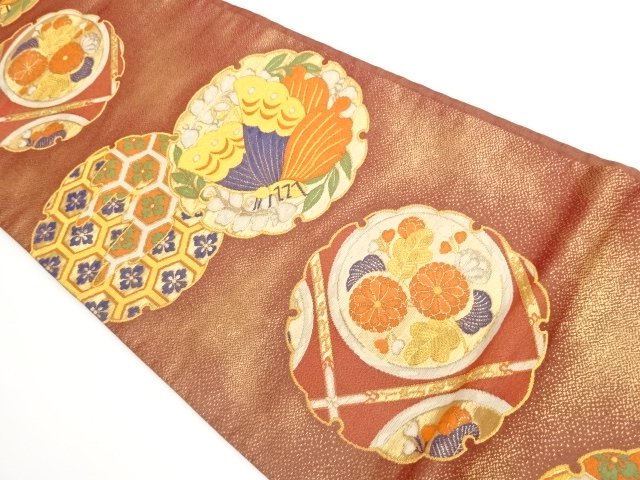 JAPANESE KIMONO / FUKURO OBI / WOVEN BUTTERFLY & ROUNDEL CREST 